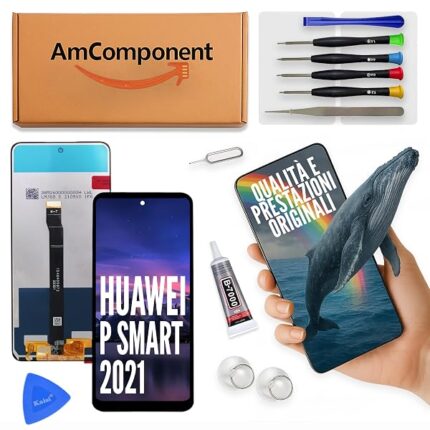 AmComponent - display di ricambio per HUAWEI P SMART 2021 PPA-LX1 PPA-LX2 schermo vetro LCD touch screen | Componente di ricambio con luminosità intensa e risposta al tocco reattiva