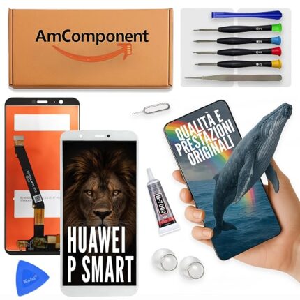 AmComponent - display di ricambio per HUAWEI P SMART FIG-LX1 LX2 LX3 schermo LCD bianco vetro | Componente di ricambio con luminosità intensa e risposta al tocco reattiva