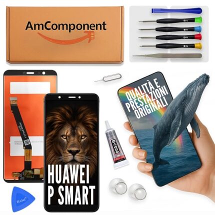 AmComponent - display di ricambio per HUAWEI P SMART FIG-LX1 LX2 LX3 schermo LCD nero vetro | Componente di ricambio con luminosità intensa e risposta al tocco reattiva
