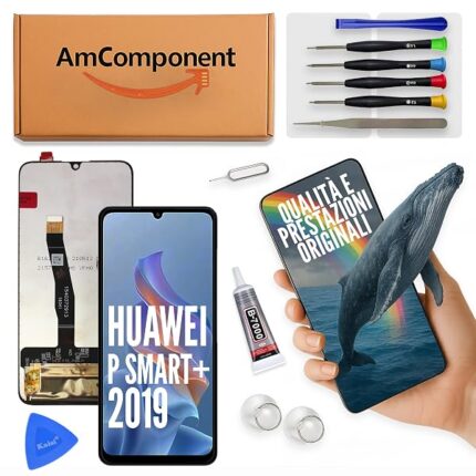 AmComponent - display di ricambio per HUAWEI P SMART PLUS 2019 POT-LX1T schermo LCD + vetro touch screen | Componente di ricambio con luminosità intensa e risposta al tocco reattiva