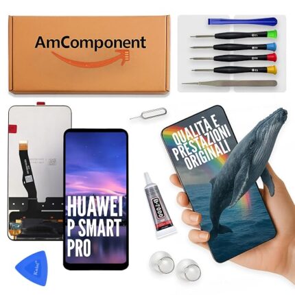 AmComponent - display di ricambio per HUAWEI P SMART PRO STK-L21 schermo LCD + vetro touch screen ricambio | Componente di ricambio con luminosità intensa e risposta al tocco reattiva