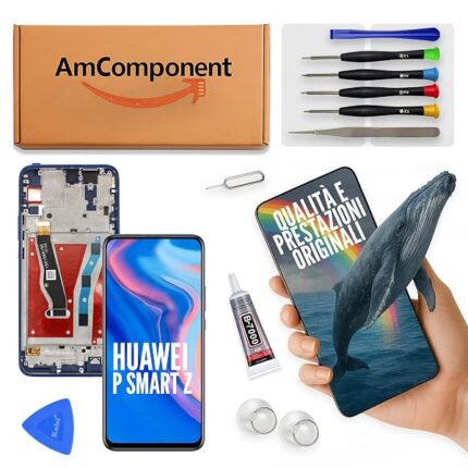 AmComponent - display di ricambio per HUAWEI P SMART Z STK-LX1 LX2 schermo LCD vetro touch screen frame blu | Componente di ricambio con luminosità intensa e risposta al tocco reattiva