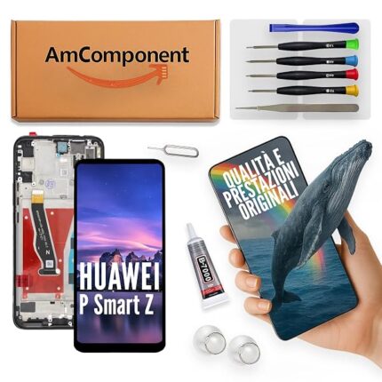 AmComponent - display di ricambio per HUAWEI P SMART Z STK-LX1 STK-LX2 schermo LCD vetro touch screen + frame nero | Componente di ricambio con luminosità intensa e risposta al tocco reattiva