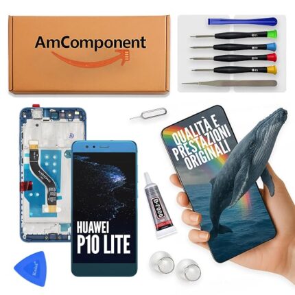 AmComponent - display di ricambio per HUAWEI P10 LITE WAS-LX1 LX1A LX2 LX3 schermo LCD vetro touch frame blu | Componente di ricambio con luminosità intensa e risposta al tocco reattiva