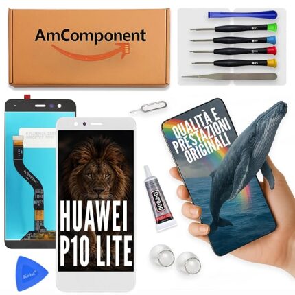 AmComponent - display di ricambio per HUAWEI P10 LITE WAS-LX1 LX1A LX2 LX3 schermo bianco vetro LCD touch | Componente di ricambio con luminosità intensa e risposta al tocco reattiva