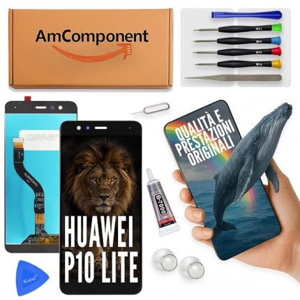 AmComponent - display di ricambio per HUAWEI P10 LITE WAS-LX1 LX1A LX2 LX3 schermo nero vetro LCD touch screen | Componente di ricambio con luminosità intensa e risposta al tocco reattiva