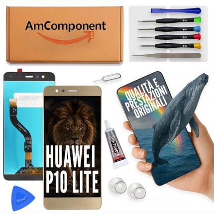 AmComponent - display di ricambio per HUAWEI P10 LITE WAS-LX1 LX1A LX2 LX3 schermo oro gold vetro LCD touch | Componente di ricambio con luminosità intensa e risposta al tocco reattiva