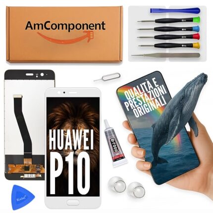 AmComponent - display di ricambio per HUAWEI P10 VTR-L09 L29 schermo LCD bianco vetro touch screen | Componente di ricambio con luminosità intensa e risposta al tocco reattiva