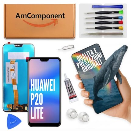 AmComponent - display di ricambio per HUAWEI P20 LITE ANE-LX1 ANE-LX2 schermo vetro LCD touch screen MONITOR | Componente di ricambio con luminosità intensa e risposta al tocco reattiva