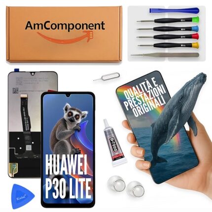 AmComponent - display di ricambio per HUAWEI P30 LITE MAR-LX1 MAR-L21 MAR-LX1A MAR-L01 schermo vetro LCD | Componente di ricambio con luminosità intensa e risposta al tocco reattiva