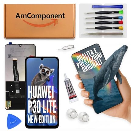 AmComponent - display di ricambio per HUAWEI P30 LITE NEW EDITION MAR-LX2B schermo vetro LCD | Componente di ricambio con luminosità intensa e risposta al tocco reattiva