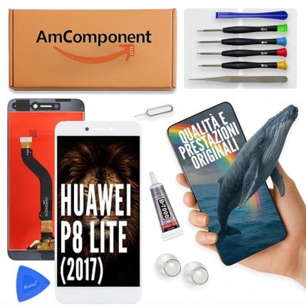 AmComponent - display di ricambio per HUAWEI P8 LITE 2017 PRA-LX1 LX3 LA1 schermo bianco vetro LCD touch | Componente di ricambio con luminosità intensa e risposta al tocco reattiva
