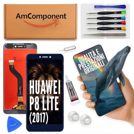 AmComponent - display di ricambio per HUAWEI P8 LITE 2017 PRA-LX1 LX3 LA1 schermo blu vetro touch screen LCD | Componente di ricambio con luminosità intensa e risposta al tocco reattiva