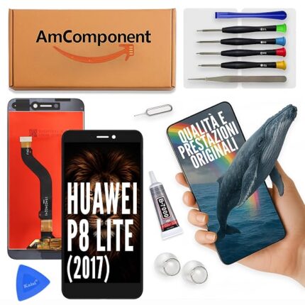 AmComponent - display di ricambio per HUAWEI P8 LITE 2017 PRA-LX1 LX3 LA1 schermo nero vetro LCD touch screen | Componente di ricambio con luminosità intensa e risposta al tocco reattiva