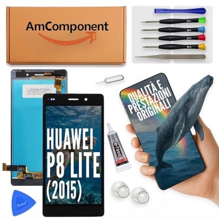 AmComponent - display di ricambio per HUAWEI P8 LITE ALE-L21 L02 L23 schermo nero vetro LCD | Componente di ricambio con luminosità intensa e risposta al tocco reattiva