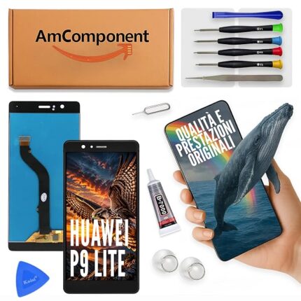 AmComponent - display di ricambio per HUAWEI P9 LITE nero VNS-L31 L21 L22 L23 L53 L62 L52 schermo vetro LCD | Componente di ricambio con luminosità intensa e risposta al tocco reattiva