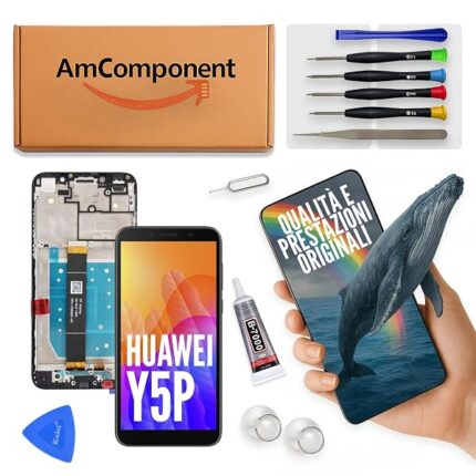 AmComponent - display di ricambio per HUAWEI Y5P DRA-LX9 Y5 PLUS schermo LCD vetro touch screen + frame | Componente di ricambio con luminosità intensa e risposta al tocco reattiva