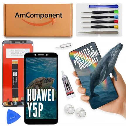 AmComponent - display di ricambio per HUAWEI Y5P DRA-LX9 Y5 PLUS schermo nero vetro LCD touch screen | Componente di ricambio con luminosità intensa e risposta al tocco reattiva