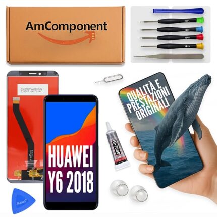 AmComponent - display di ricambio per HUAWEI Y6 2018 ATU-L11 L21 touch screen schermo MONITOR LCD vetro nero | Componente di ricambio con luminosità intensa e risposta al tocco reattiva