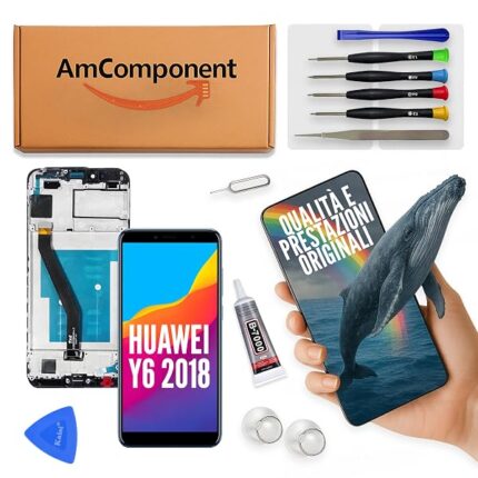 AmComponent - display di ricambio per HUAWEI Y6 2018 ATU-L11 L21 touch screen schermo frame LCD vetro nero | Componente di ricambio con luminosità intensa e risposta al tocco reattiva