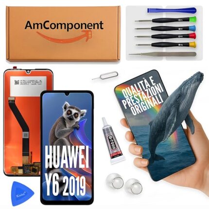 AmComponent - display di ricambio per HUAWEI Y6 2019 MRD-LX1 LX1F LX3 LX1N LX2 schermo LCD touch screen vetro | Componente di ricambio con luminosità intensa e risposta al tocco reattiva