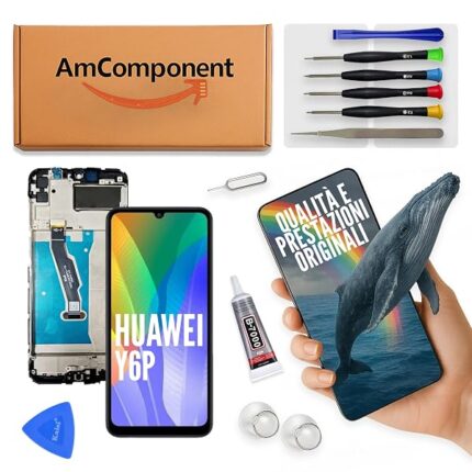 AmComponent - display di ricambio per HUAWEI Y6P 2020 MED-LX9 -LX9N schermo LCD + vetro touch screen + frame | Componente di ricambio con luminosità intensa e risposta al tocco reattiva