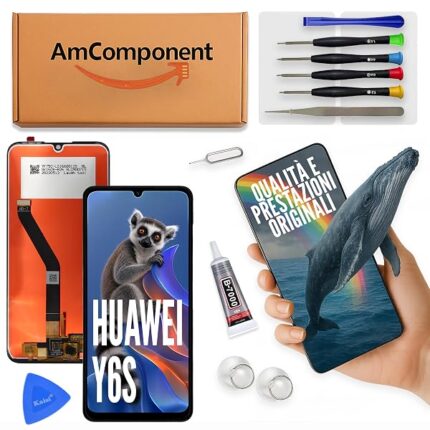 AmComponent - display di ricambio per HUAWEI Y6S JAT-LX3 JAT-L29 JAT-LX1 L41 schermo LCD touch screen vetro | Componente di ricambio con luminosità intensa e risposta al tocco reattiva