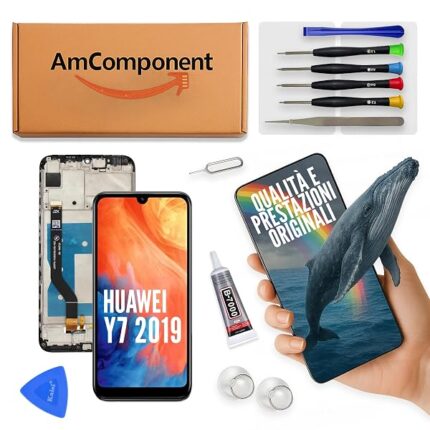 AmComponent - display di ricambio per HUAWEI Y7 2019 DUB-LX1 LX2 LX3 LCD frame schermo vetro | Componente di ricambio con luminosità intensa e risposta al tocco reattiva