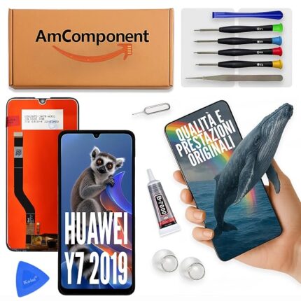 AmComponent - display di ricambio per HUAWEI Y7 2019 DUB-LX1 LX2 LX3 LCD touch schermo vetro | Componente di ricambio con luminosità intensa e risposta al tocco reattiva
