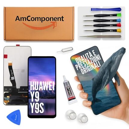 AmComponent - display di ricambio per HUAWEI Y9 / Y9S STK-L21 STK-L22 STK-LX3 schermo LCD + vetro touch screen | Componente di ricambio con luminosità intensa e risposta al tocco reattiva