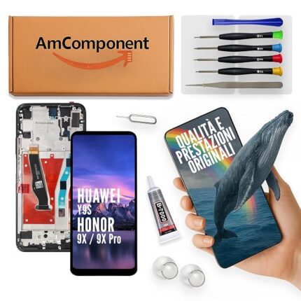 AmComponent - display di ricambio per HUAWEI Y9S STK-L21 LX3 L22 schermo LCD frame nero vetro | Componente di ricambio con luminosità intensa e risposta al tocco reattiva