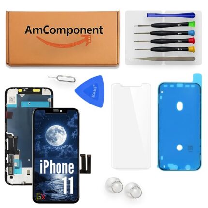 AmComponent - display di ricambio per IPHONE 11 GX qualità pari all' originale schermo con METAL frame touch screen vetro | Componente di ricambio con luminosità intensa e risposta al tocco reattiva