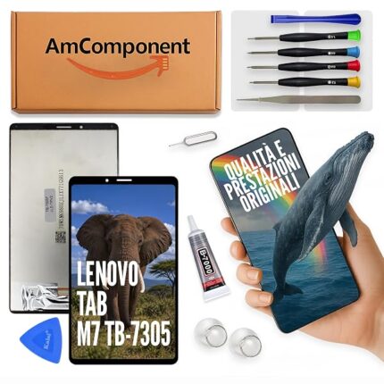 AmComponent - display di ricambio per LENOVO TAB M7 TB 7305 7305F 7305X LCD touch schermo vetro nero 4G WI-FI | Componente di ricambio con luminosità intensa e risposta al tocco reattiva