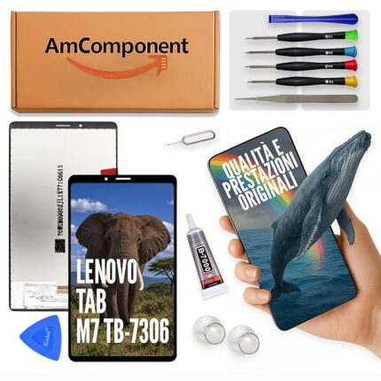 AmComponent - display di ricambio per LENOVO TAB M7 TERZA GENERAZIONE TB-7306X 7306F LCD touch schermo vetro | Componente di ricambio con luminosità intensa e risposta al tocco reattiva