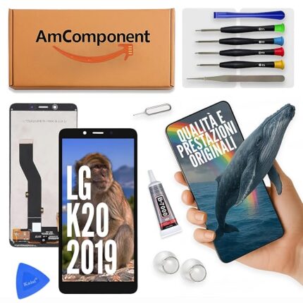 AmComponent - display di ricambio per LG K20 2019 LMX120 LMX120EMW LMX120LMW schermo LCD + touch screen vetro | Componente di ricambio con luminosità intensa e risposta al tocco reattiva