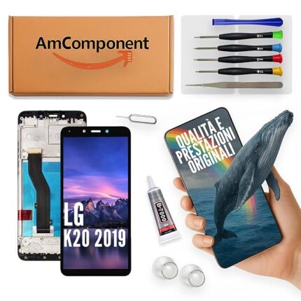 AmComponent - display di ricambio per LG K20 2019 LMX120 LMX120EMW schermo frame LCD touch screen vetro | Componente di ricambio con luminosità intensa e risposta al tocco reattiva