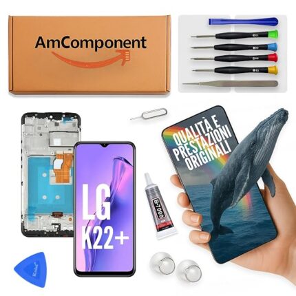 AmComponent - display di ricambio per LG K22 PLUS LCD touch screen frame schermo vetro ricambio | Componente di ricambio con luminosità intensa e risposta al tocco reattiva