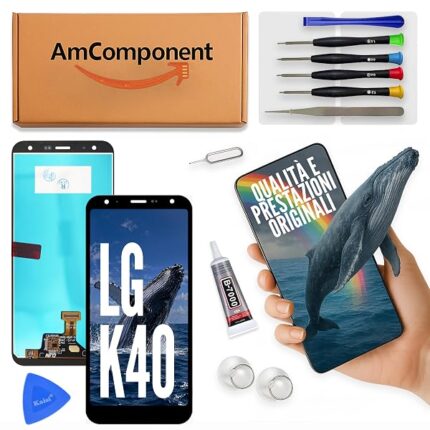 AmComponent - display di ricambio per LG K40 2019 X420 LMX420EMW / K12 PLUS schermo LCD touch screen vetro | Componente di ricambio con luminosità intensa e risposta al tocco reattiva