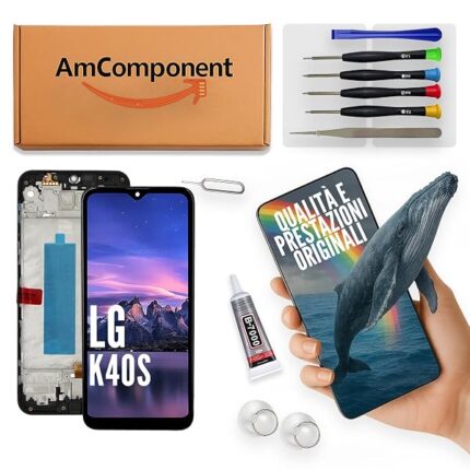 AmComponent - display di ricambio per LG K40S LM-X430 LMX430 schermo LCD + frame touch screen vetro MONITOR | Componente di ricambio con luminosità intensa e risposta al tocco reattiva