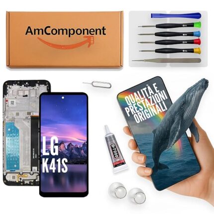 AmComponent - display di ricambio per LG K41S LMK410 schermo LCD + vetro touch screen + frame | Componente di ricambio con luminosità intensa e risposta al tocco reattiva