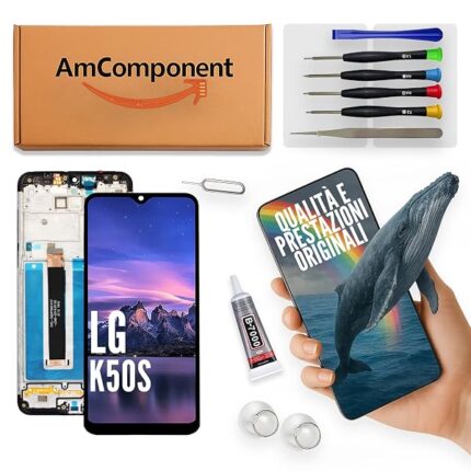 AmComponent - display di ricambio per LG K50S LMX540 X540 schermo LCD frame touch screen | Componente di ricambio con luminosità intensa e risposta al tocco reattiva