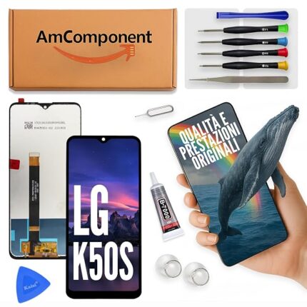 AmComponent - display di ricambio per LG K50S LMX540 vetro LCD touch screen vetro schermo | Componente di ricambio con luminosità intensa e risposta al tocco reattiva