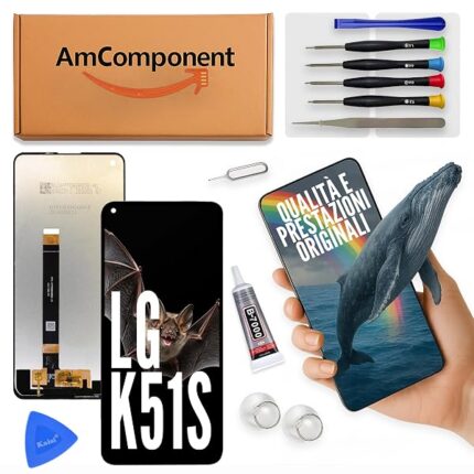 AmComponent - display di ricambio per LG K51S LMK510EMW LCD + touch screen schermo vetro assemblato | Componente di ricambio con luminosità intensa e risposta al tocco reattiva