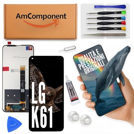 AmComponent - display di ricambio per LG K61 LMQ630EAW LMQ630 EMW LCD touch schermo vetro | Componente di ricambio con luminosità intensa e risposta al tocco reattiva
