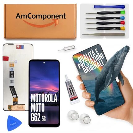 AmComponent - display di ricambio per MOTOROLA G62 5G XT2223 schermo LCD + vetro touch screen CAMBIO ricambio | Componente di ricambio con luminosità intensa e risposta al tocco reattiva