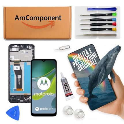 AmComponent - display di ricambio per MOTOROLA MOTO E13 XT2345 schermo LCD + vetro touch screen + frame | Componente di ricambio con luminosità intensa e risposta al tocco reattiva