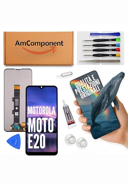 AmComponent - display di ricambio per MOTOROLA MOTO E20 XT2155 XT2155-1 schermo LCD + vetro touch screen | Componente di ricambio con luminosità intensa e risposta al tocco reattiva