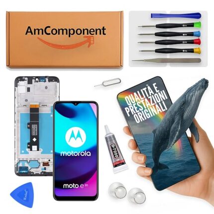 AmComponent - display di ricambio per MOTOROLA MOTO E20 XT2155 XT2155-1 schermo LCD vetro touch screen + frame | Componente di ricambio con luminosità intensa e risposta al tocco reattiva