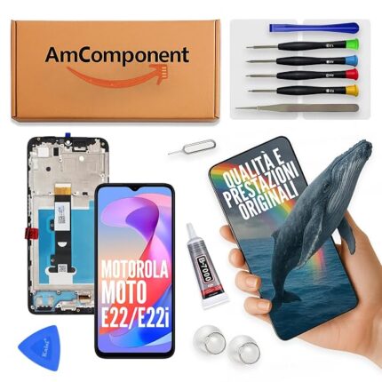 AmComponent - display di ricambio per MOTOROLA MOTO E22 / MOTO E22I XT2239 schermo LCD + vetro touch screen + frame | Componente di ricambio con luminosità intensa e risposta al tocco reattiva