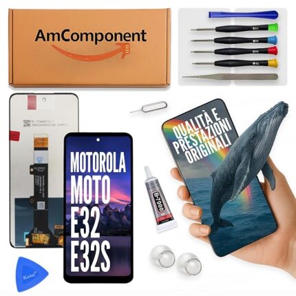 AmComponent - display di ricambio per MOTOROLA MOTO E32 XT2227 / MOTO E32S XT2229 schermo LCD + vetro touch screen | Componente di ricambio con luminosità intensa e risposta al tocco reattiva